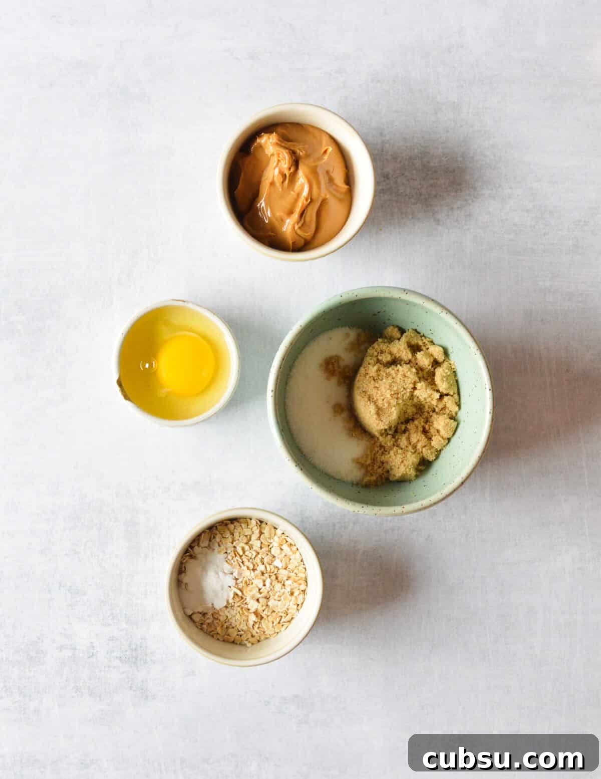 Flourless Peanut Butter Cookies Recipe — Chewy & Gluten-Free 3 peanut butter, egg, sugar, brown sugar, quick oats, baking soda.