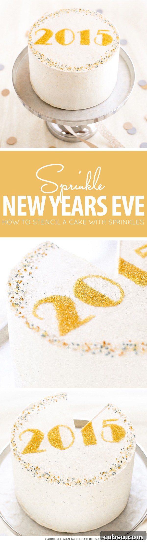 New Years Eve Sprinkle Cake - free template UPDATED for 2019! | by Carrie Sellman for TheCakeBlog.com
