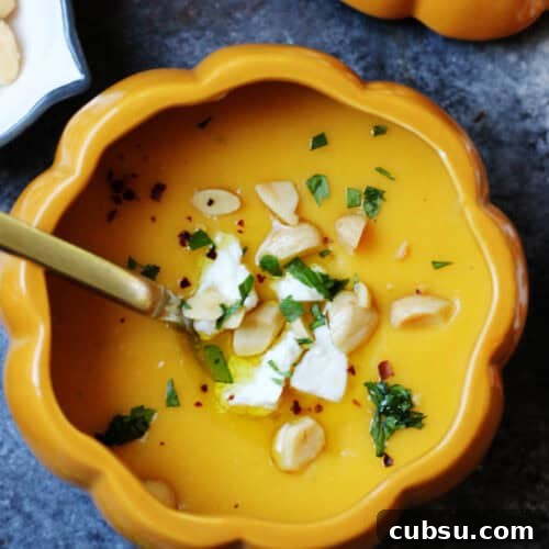 Roasted Butternut Squash Soup with Feta and Toasted Almonds 18 A bowl of simple roasted butternut squash soup
