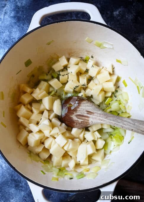 Potatoes added to the pot