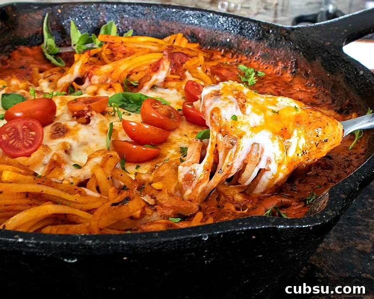 one pot creamy tomato pasta bake in a skillet, gluten free