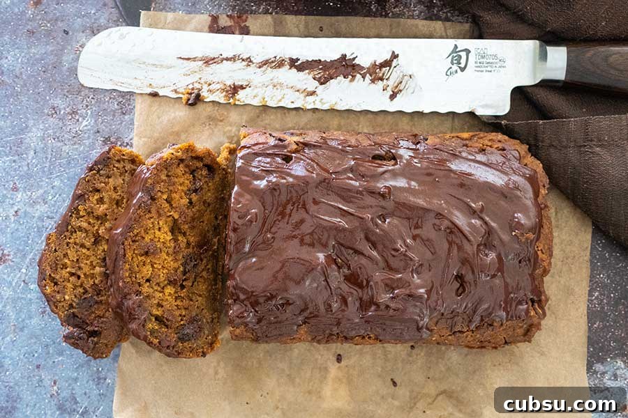 pumpkin chocolate fudge bread sliced