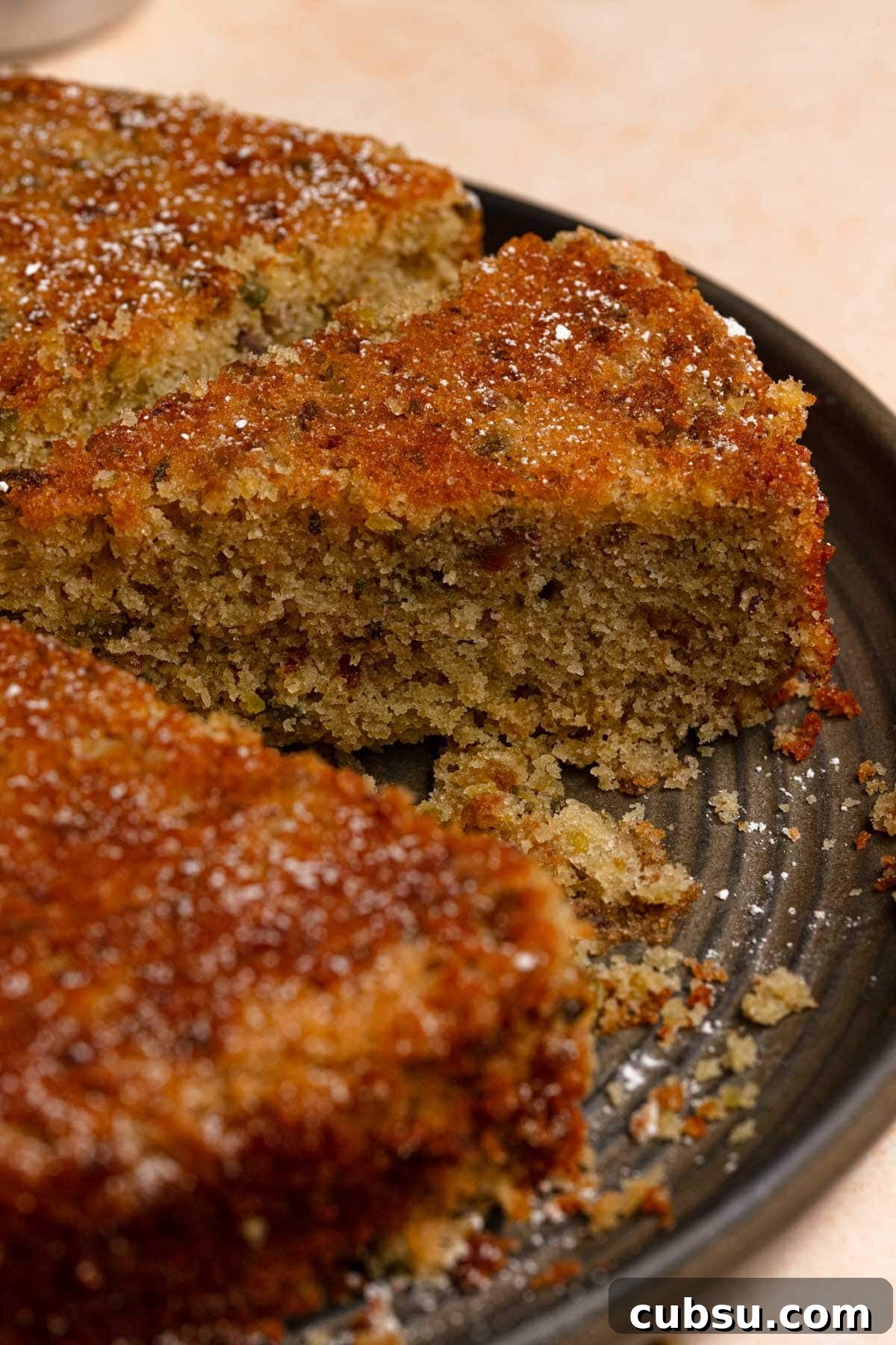 pistachio cake on a plate.