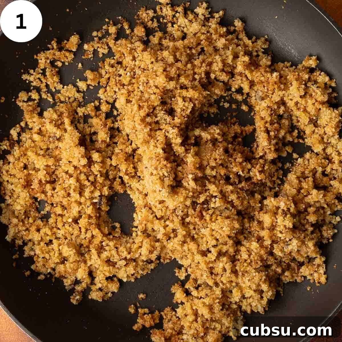Toasted breadcrumbs in a skillet.