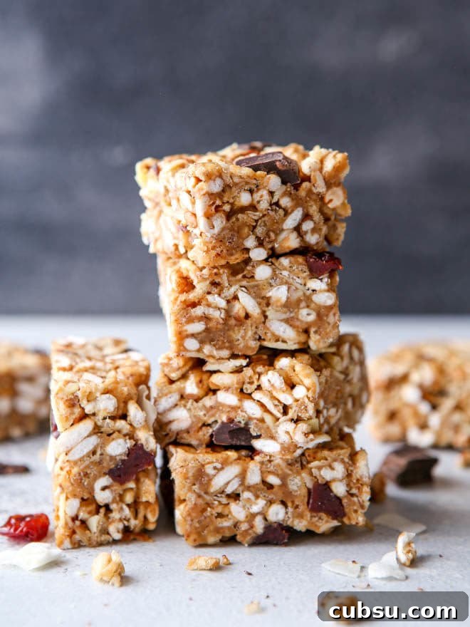 Cherry, Almond & Coconut Cereal Bars Recipe for Homemade Snacks 5 No-bake cereal bars with dried cherries, almonds, and coconut
