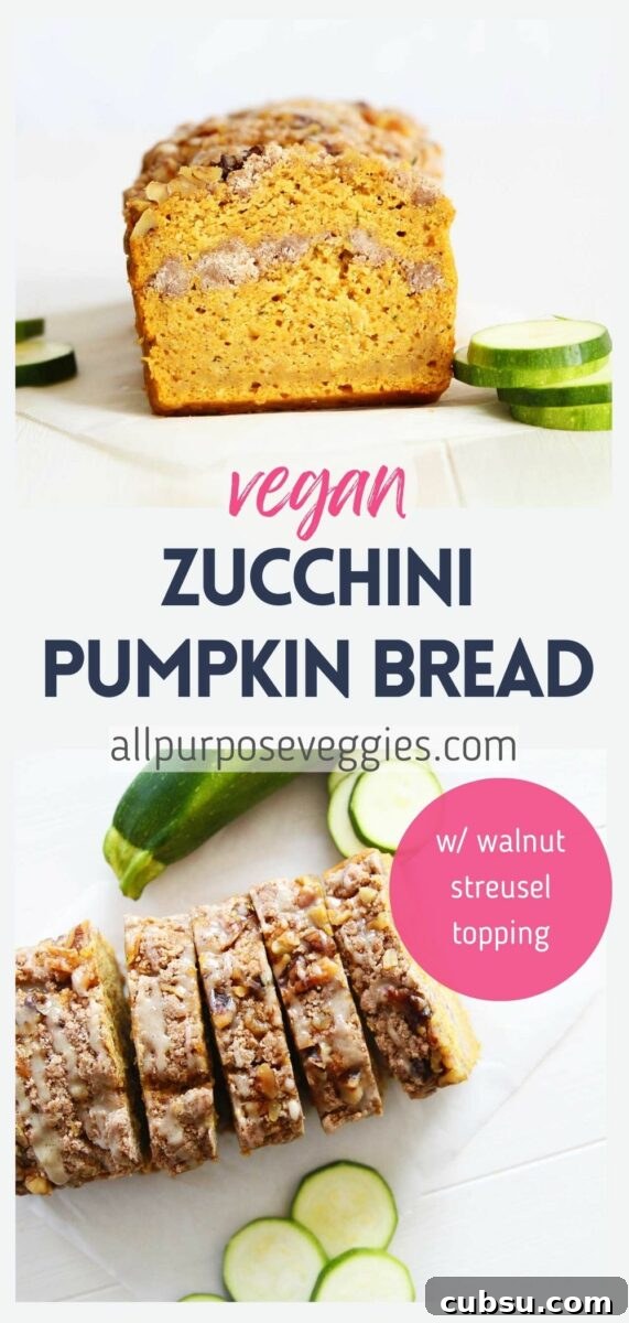 Vegan Zucchini Pumpkin Bread with Walnut Streusel Topping 16 pin image - Zucchini Pumpkin Bread with Easy Walnut Streusel Topping (Vegan-Friendly!)