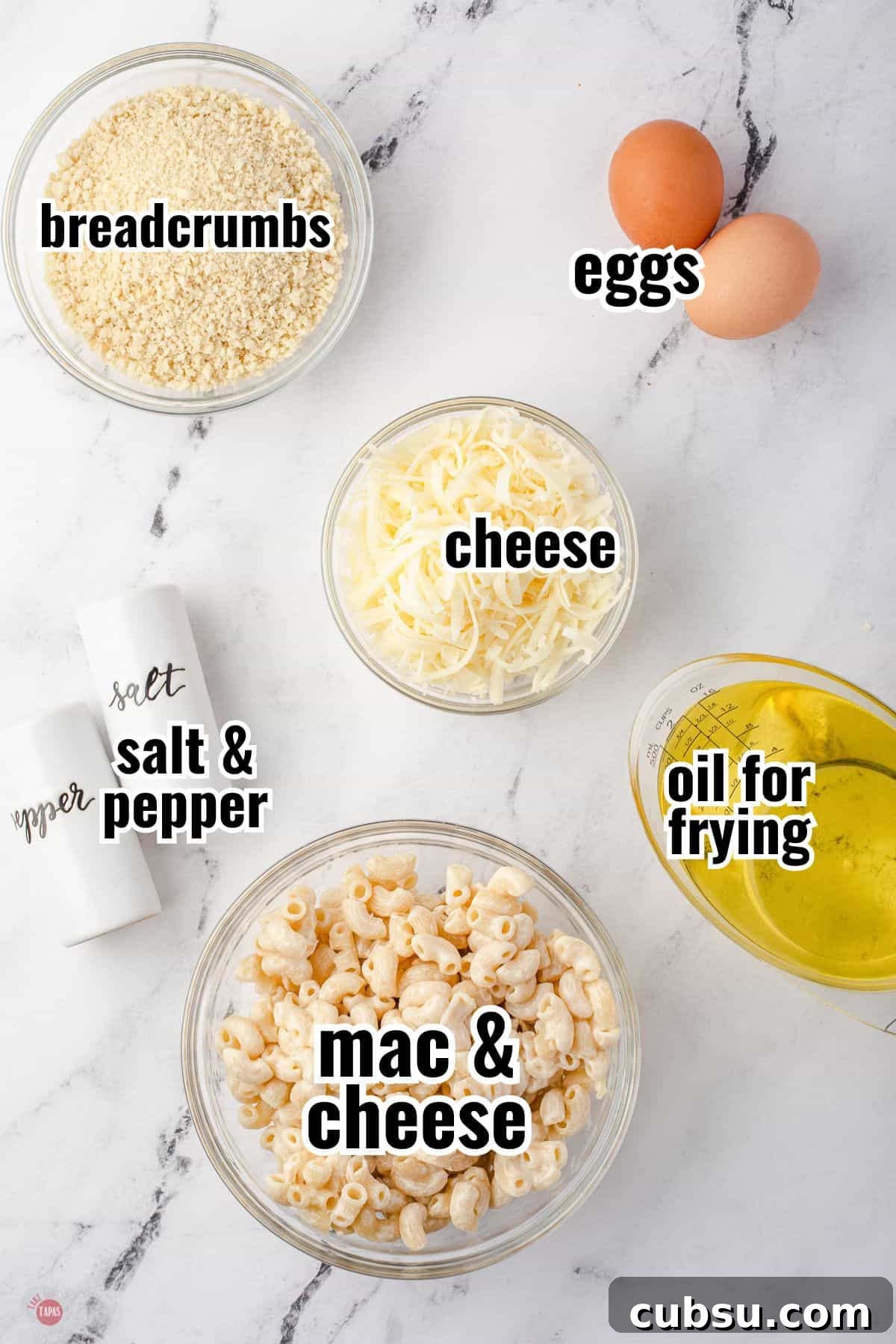 labeled ingredients for mac and cheese bites
