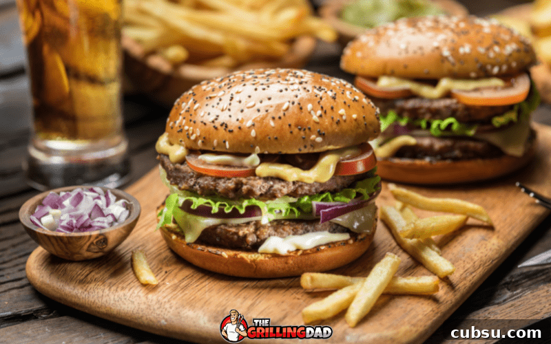 How to Make Hamburger Patties Hold Together: 5 Simple Methods 2 juicy hamburgers with french fries and a beer in the background