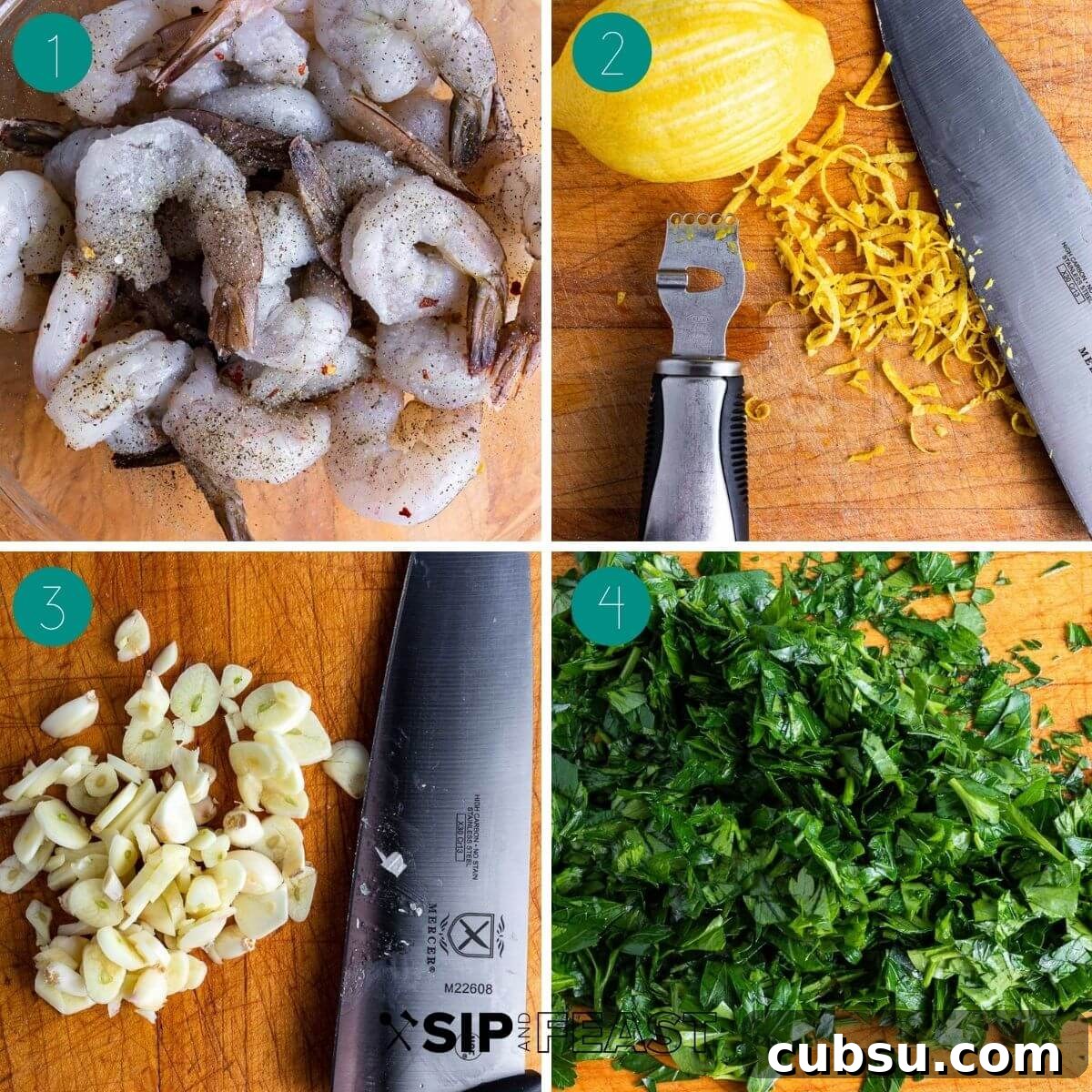 Lemon Garlic Shrimp Pasta Recipe — Zesty Weeknight Dinner 4 Lemon garlic shrimp pasta recipe process shot collage group number one.