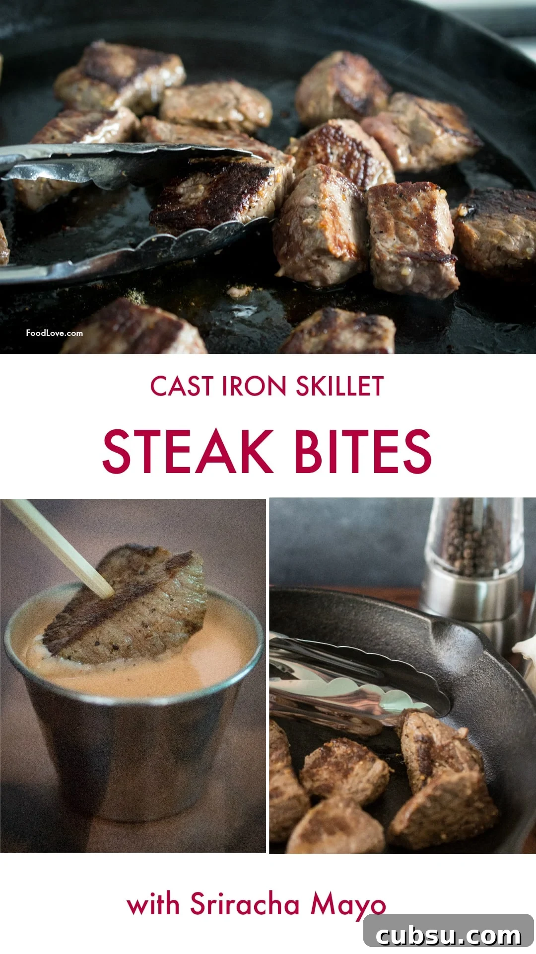 Sriracha Mayo Steak Bites from a Cast Iron Skillet 2 Steak Bites Pinterest