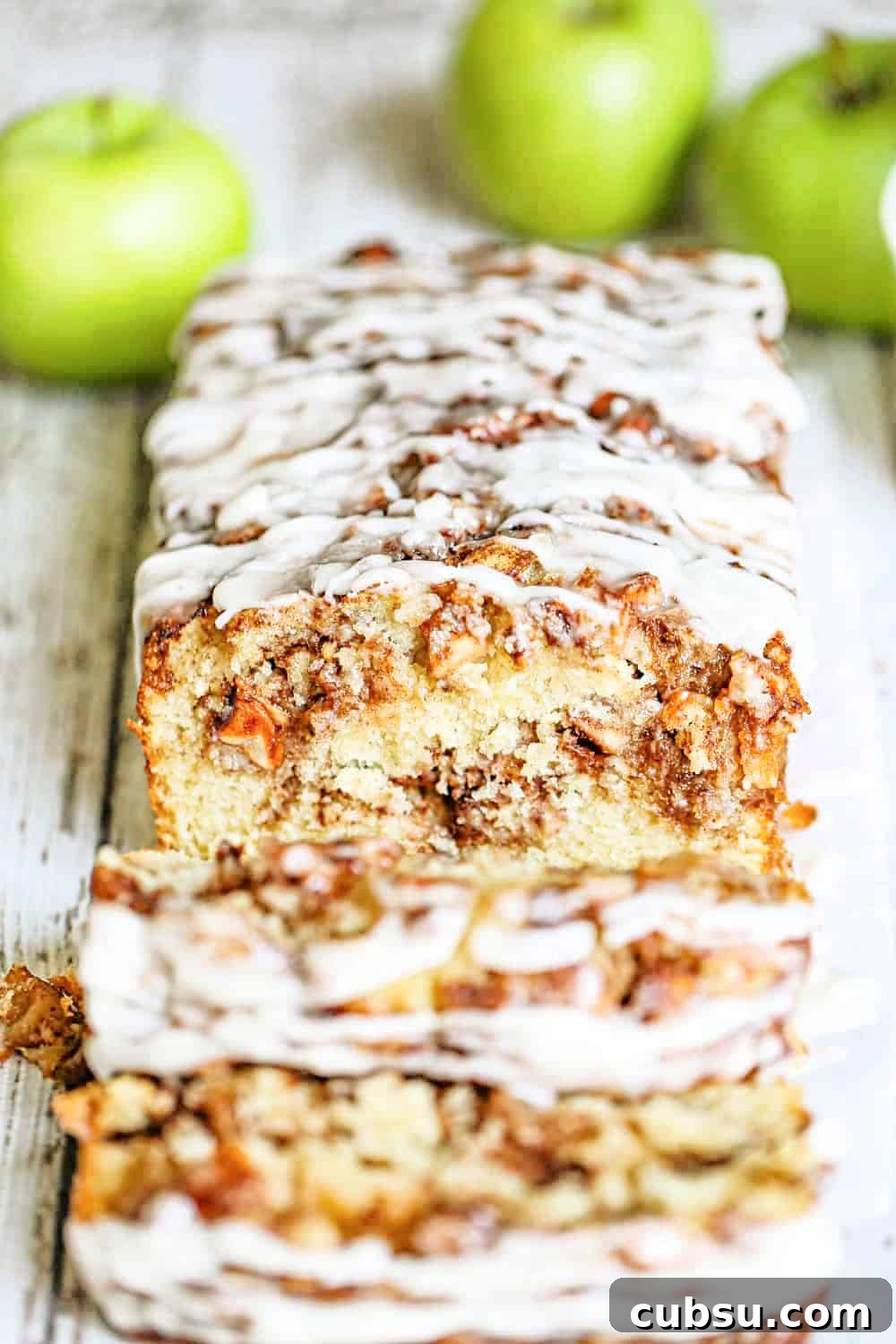 Apple Fritter Bread loaf with cinnamon‑brown sugar swirl