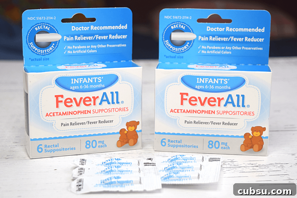 Cold and Flu Kit for Babies and Toddlers: Essential Supplies and Tips 3 FeverAll acetaminophen suppositories