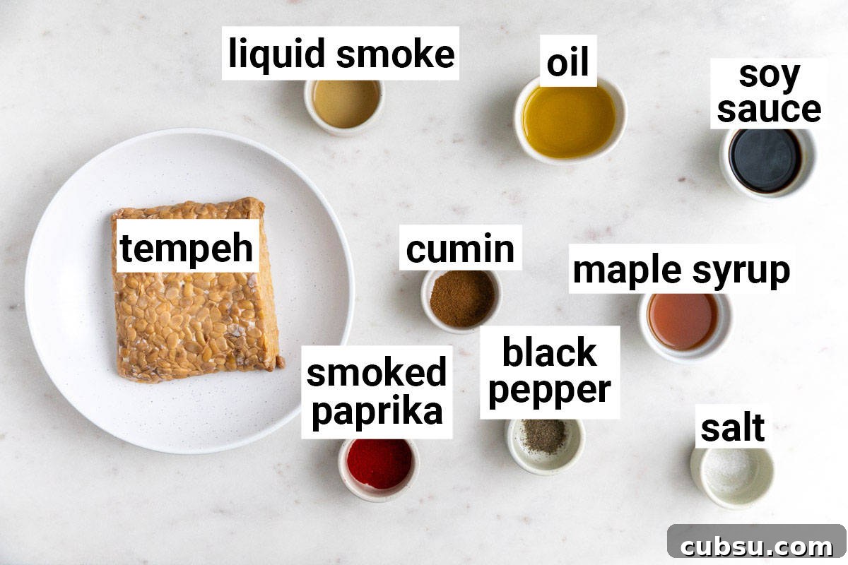 Crispy Tempeh Bacon Recipe: Smoky Vegan Bacon Alternative 3 Ingredients needed to make smoky tempeh bacon.