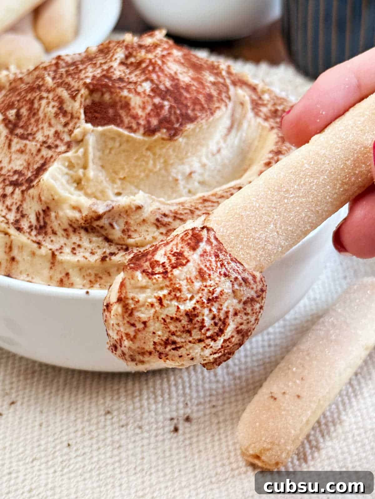 Creamy Tiramisu Dip Recipe for Coffee Lovers 9 ladyfinger with tiramisu dip.