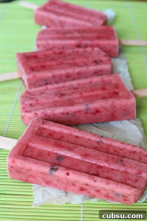 Strawberry Sundae Yogurt Ice Pops Recipe {www.TwoHealthyKitchens.com}