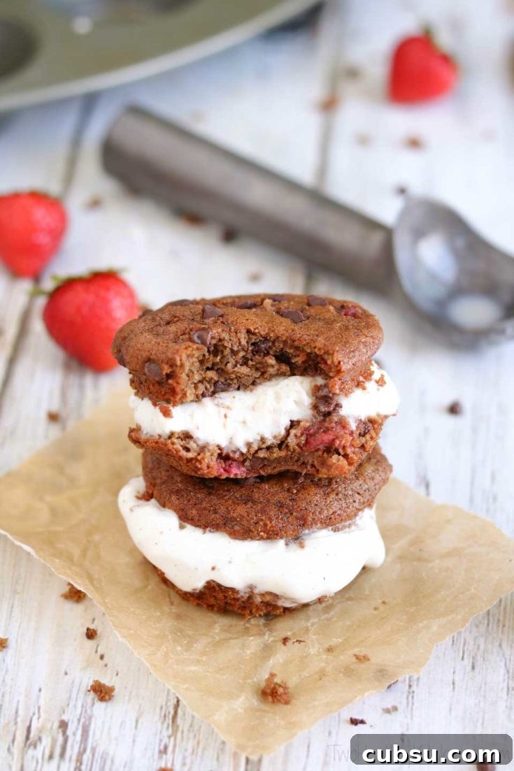 side view of two ice cream sandwiches stacked