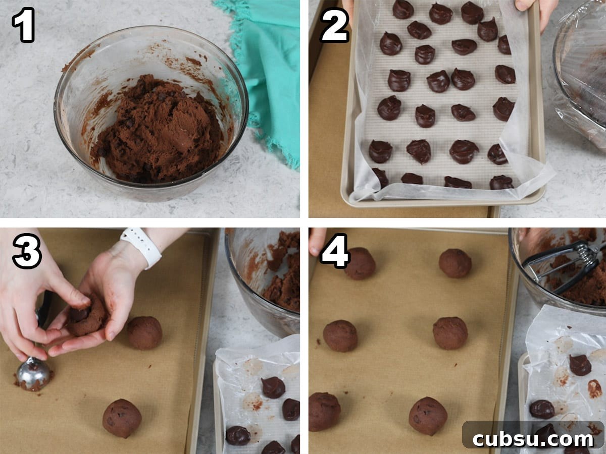 Chewy Fudge Chocolate Cookies Recipe 4 collage of four photos showing how to make fudge cookies