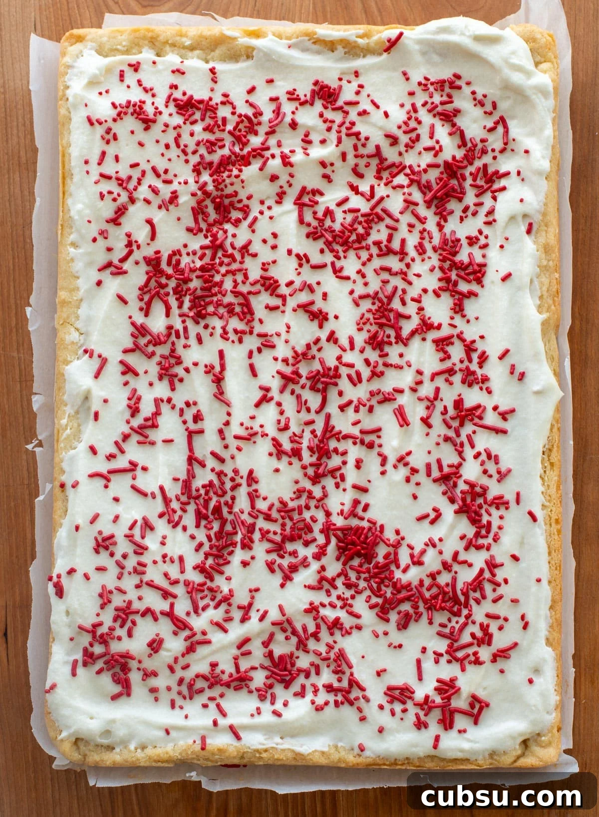 Sourdough Sugar Cookie Bars Recipe — Buttery Soft Cookie Bars 2 A pan of sourdough sugar cookie bars, ready to be cut into pieces.