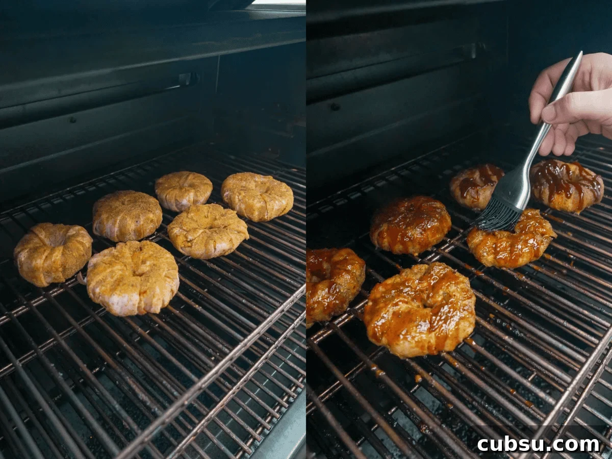 Crispy Chorizo-Stuffed Onion Rings Recipe 6 Smoking and basting the stuffed onion rings with a brush on the grill