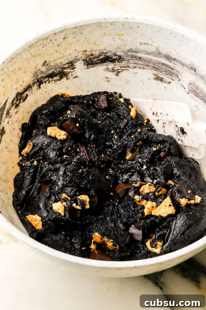 Chocolate S'mores Cookies Recipe — Gooey Campfire Treats 10 graham crackers and chocolate folded into the cookie dough
