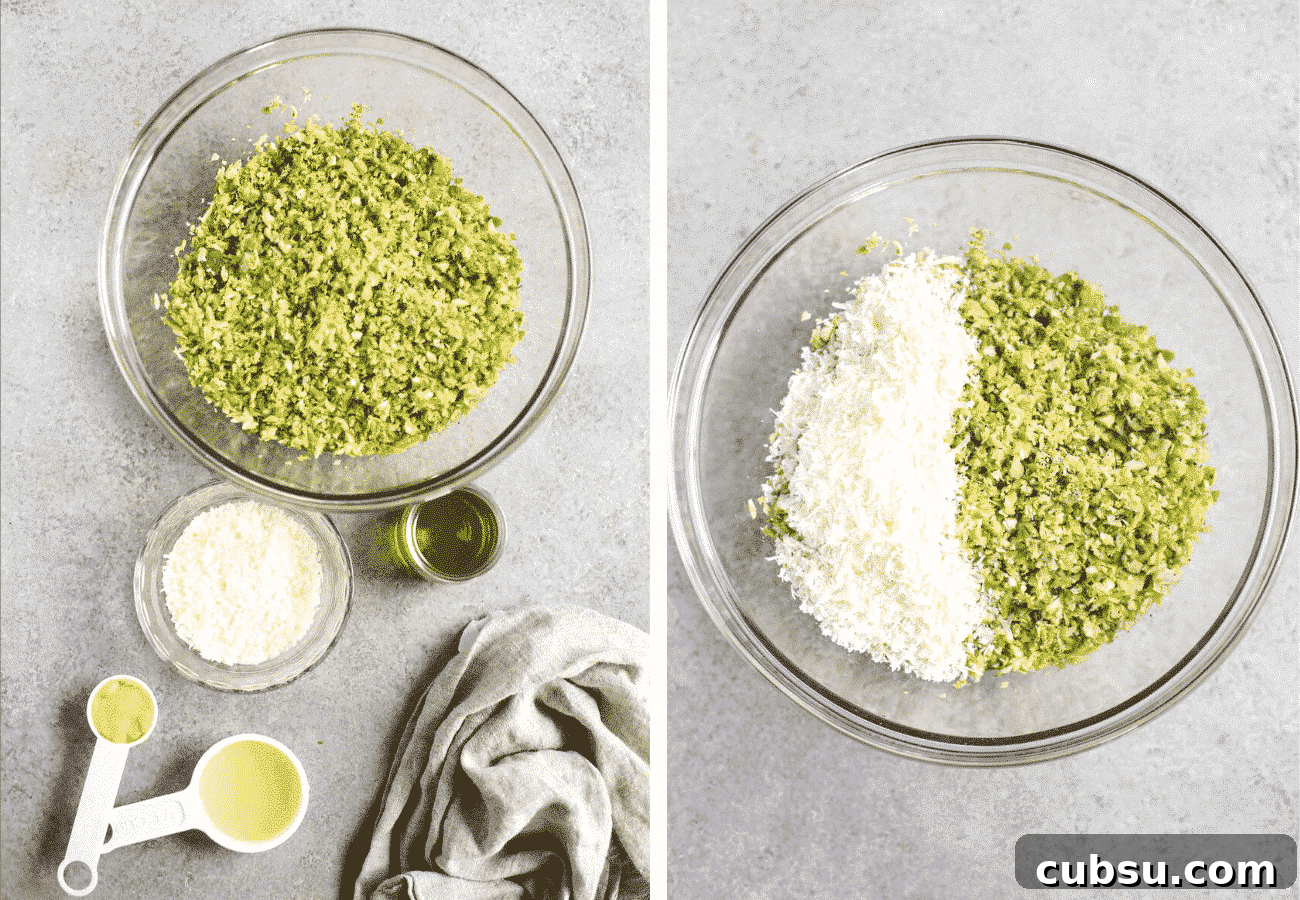 Crispy Parmesan Brussels Sprouts Salad with Lemon Vinaigrette 3 instructional step by step photos: flat lay of the ingredients and then combining them in a bowl.