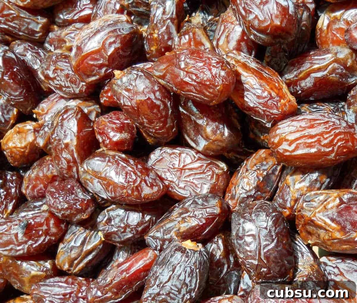 Decadent Chocolate and Date Cake Recipe for Moist Loaves 6 Close-up of lots of Medjool dates.
