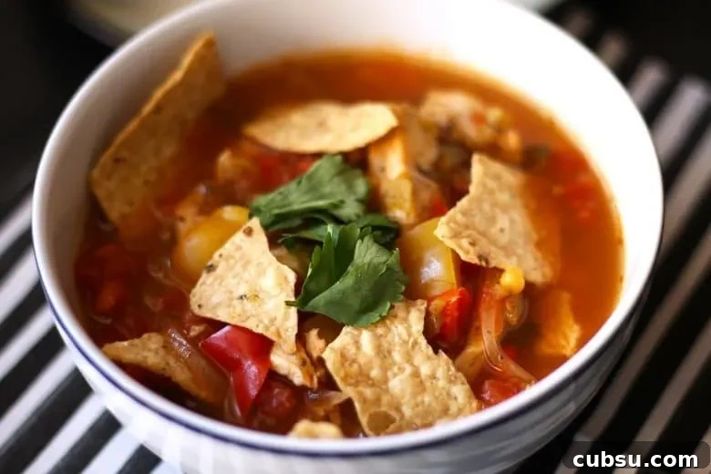 Authentic Mexican Chicken Tortilla Soup Recipe 3 This chicken tortilla soup is easy to make thanks to pre-cooked chicken - you can even use a rotisserie chicken. It is full of vegetables and spice!