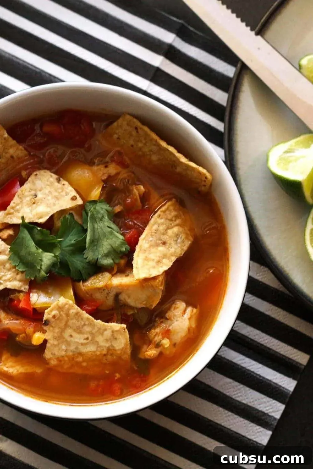 Authentic Mexican Chicken Tortilla Soup Recipe 4 This chicken tortilla soup is easy to make thanks to pre-cooked chicken - you can even use a rotisserie chicken. It is full of vegetables and spice!