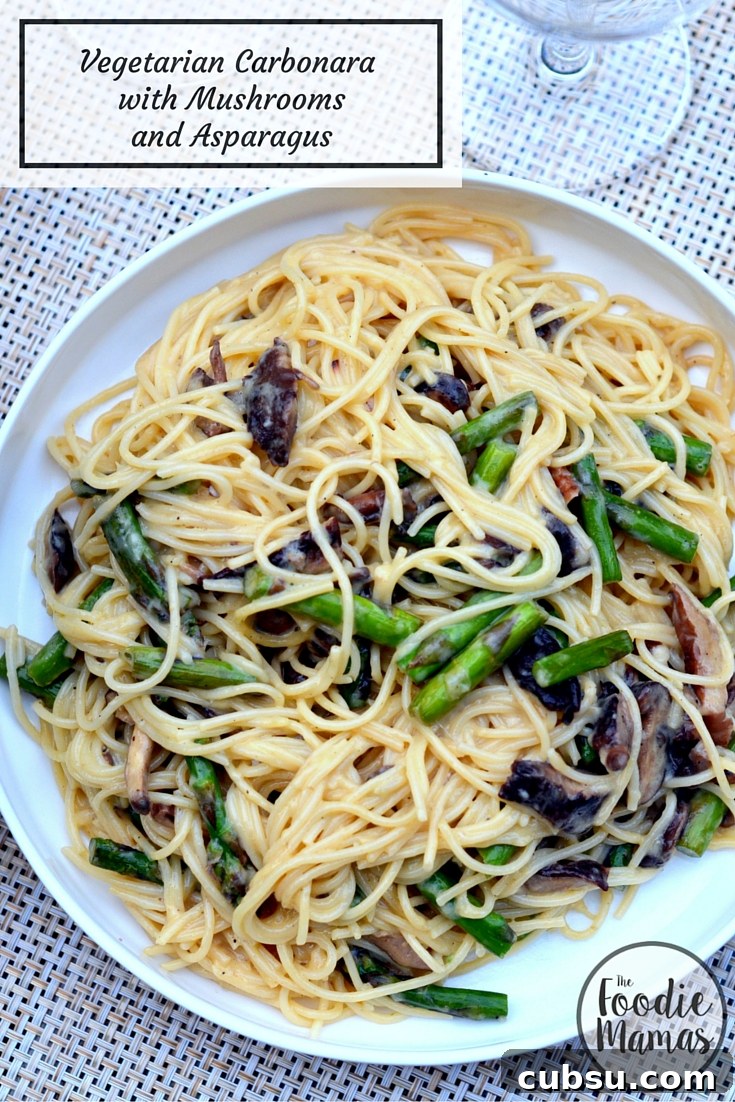 Vegetarian Carbonara with Mushrooms and Asparagus - www.cookingcurries.com