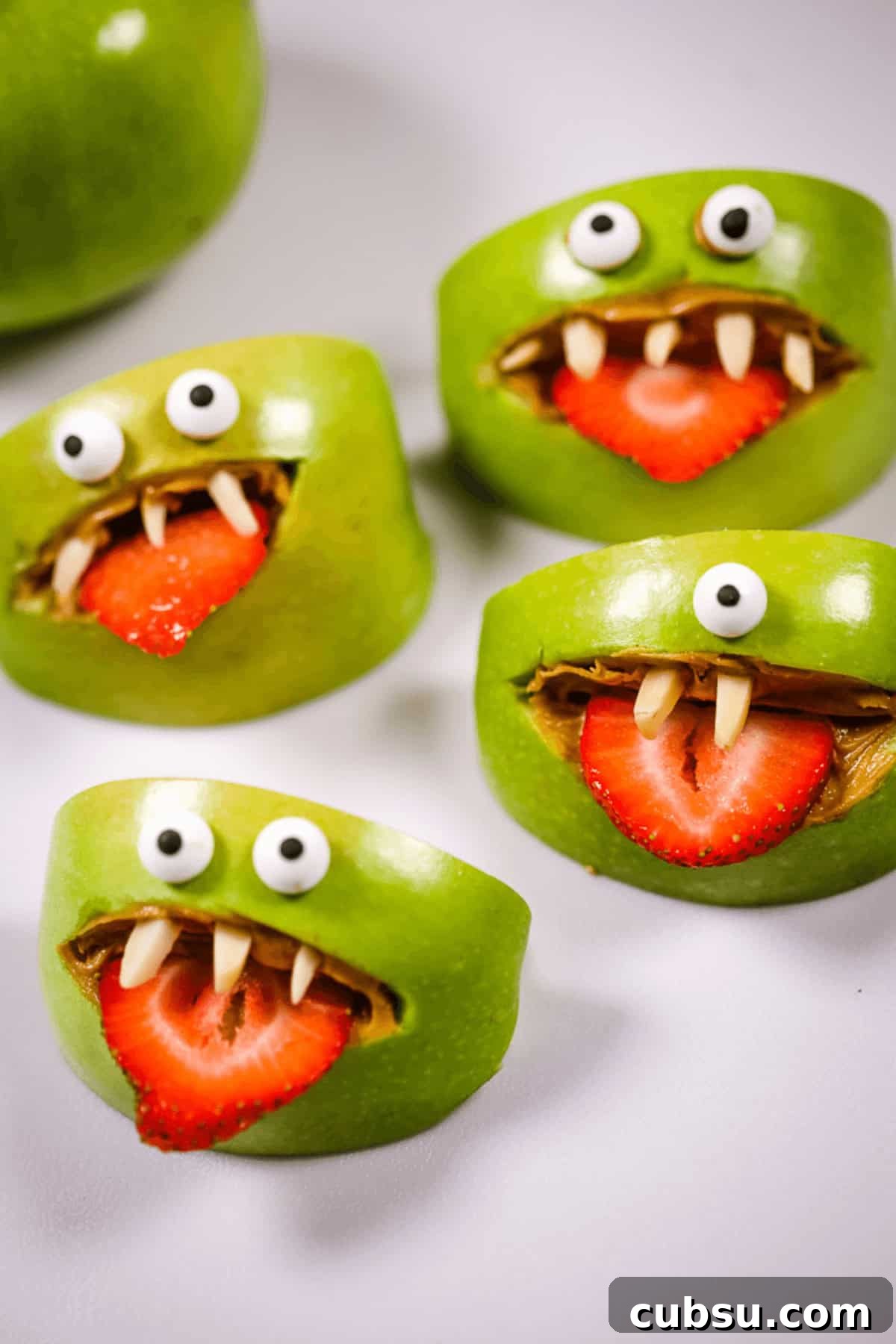 Halloween Apple Monster Snack Ideas 7 A tray of finished snacks.