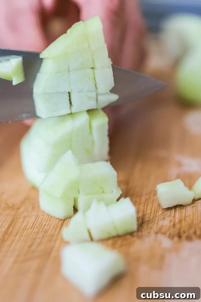 dicing apples for apple fritters