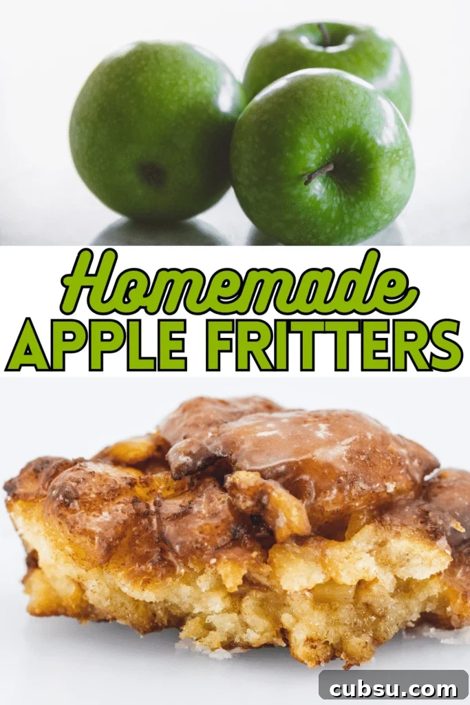 green apples and apple fritter with text
