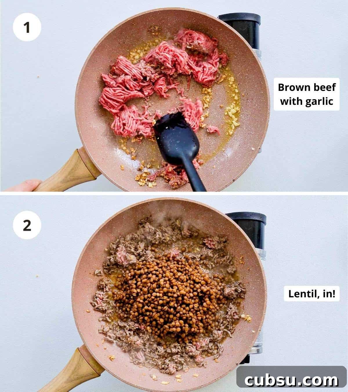 2 step cooking instructions collage to make this bolognese