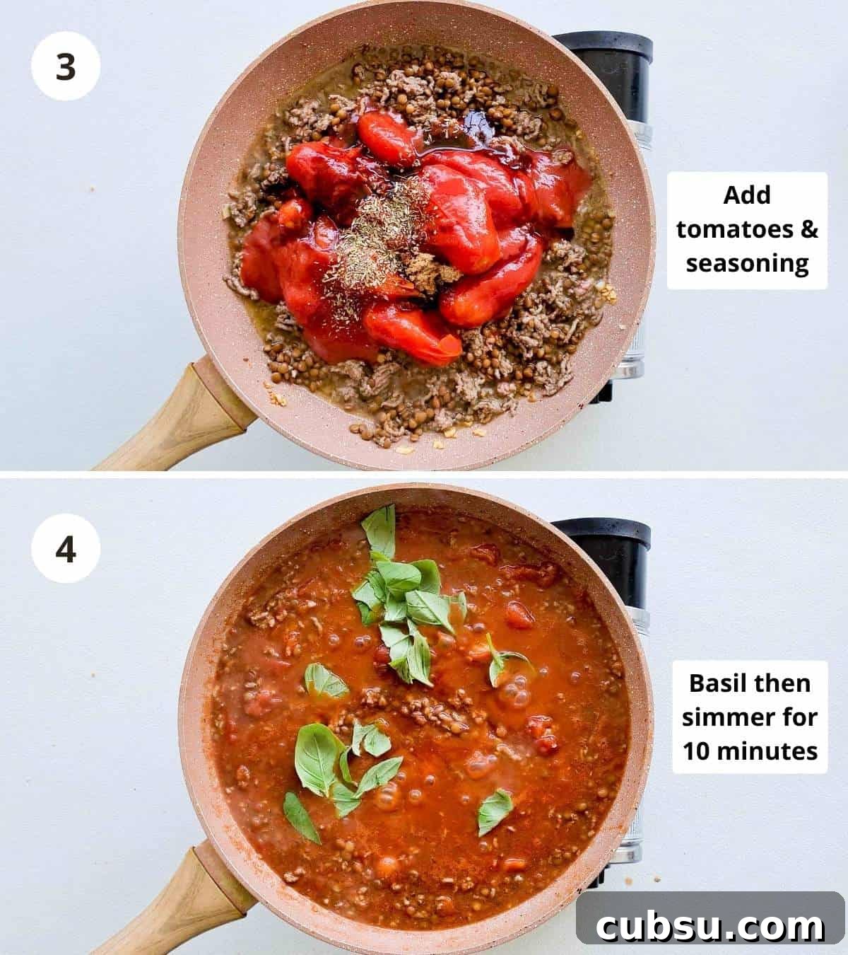 2 step cooking instructions collage to make this bolognese