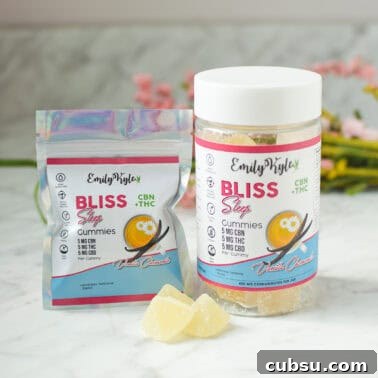 Edible Dosage & Potency Calculator for Precise Cannabis Dosing 6 A picture of Emily Kyles Bliss Sleep Gummies.