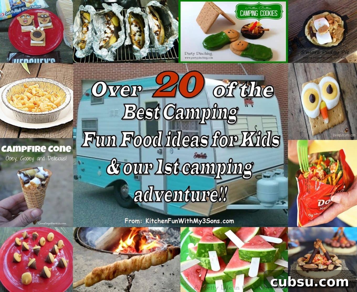 20+ Fun Camping Snacks and Meals Kids Will Love 2 Over 20 of the best Camping Fun Food & Treat ideas for Kids from KitchenFunWithMy3Sons.com