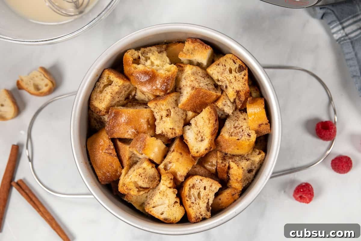 French Toast Casserole Instant Pot French Toast in cake pan next to instant pot.