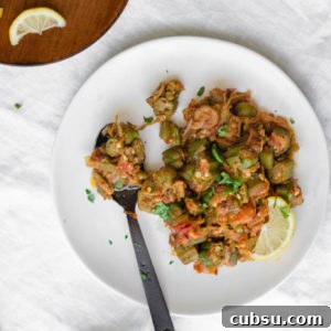 Okra Curry on a white plate