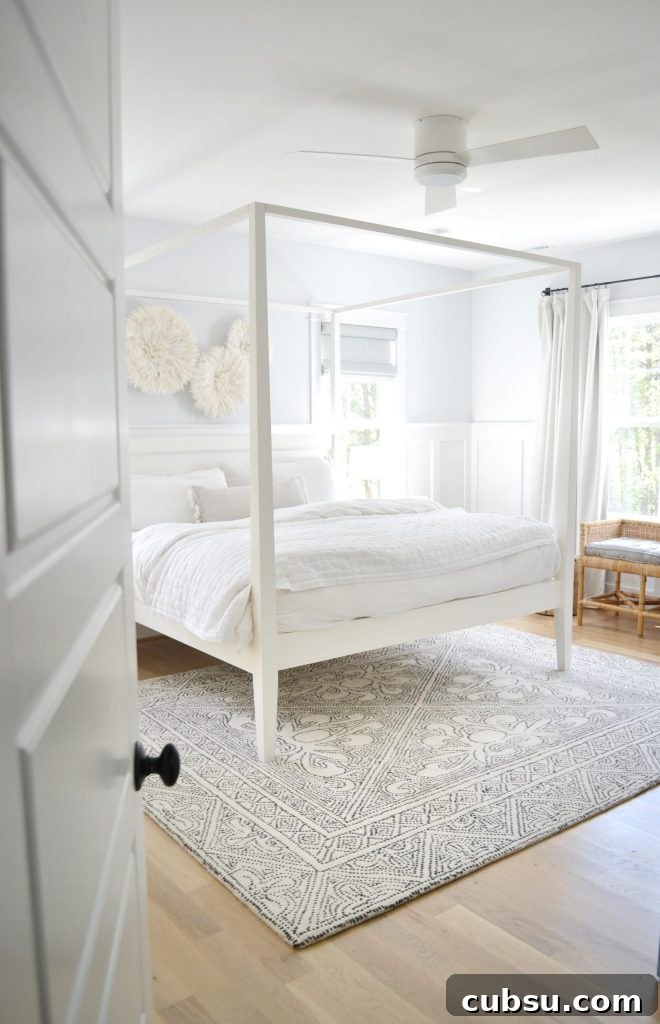 a door cracked open, peeking into. natural bedroom