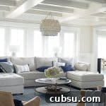 coffered ceiling with chandelier in a living room
