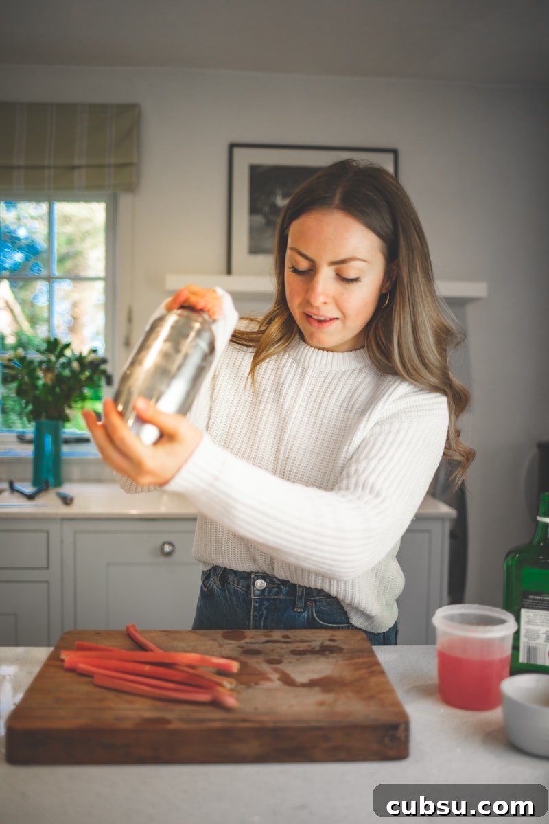 Rhubarb Sour Cocktail Recipe — Tangy Spring Drink 4 Shaking the Vegan Rhubarb Sour Cocktail - Georgie Eats
