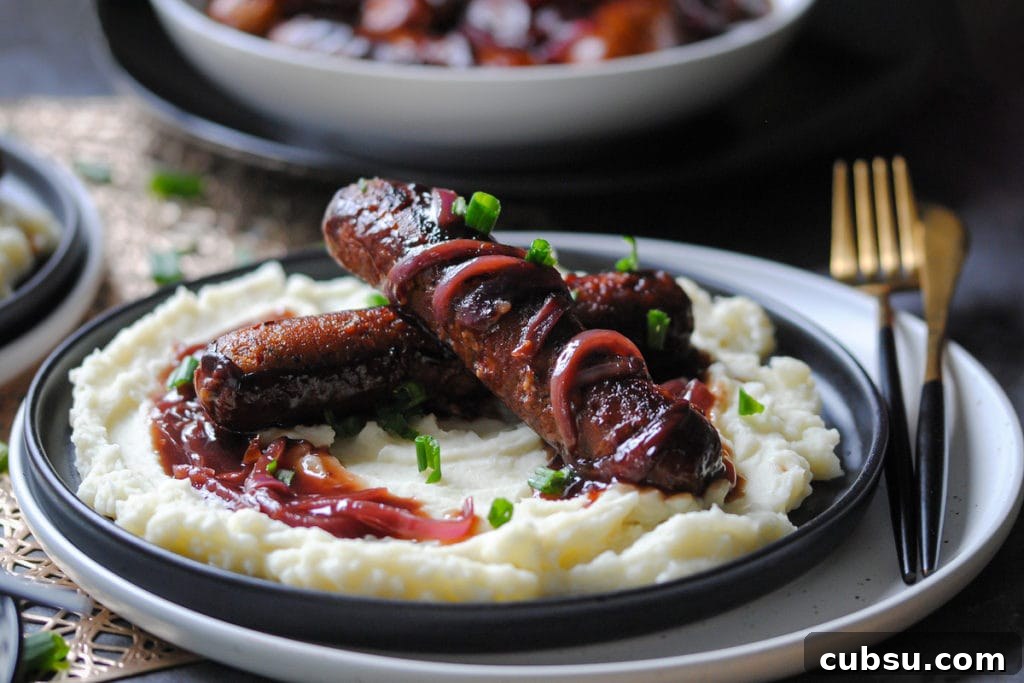 Diet-Friendly Bangers and Mash Recipes for Every Diet 2 Close up of Plated Sausage