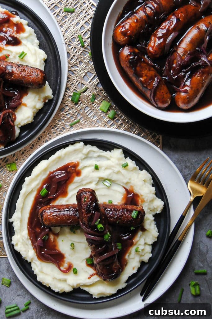 Diet-Friendly Bangers and Mash Recipes for Every Diet 3 Portrait of plates of sausage