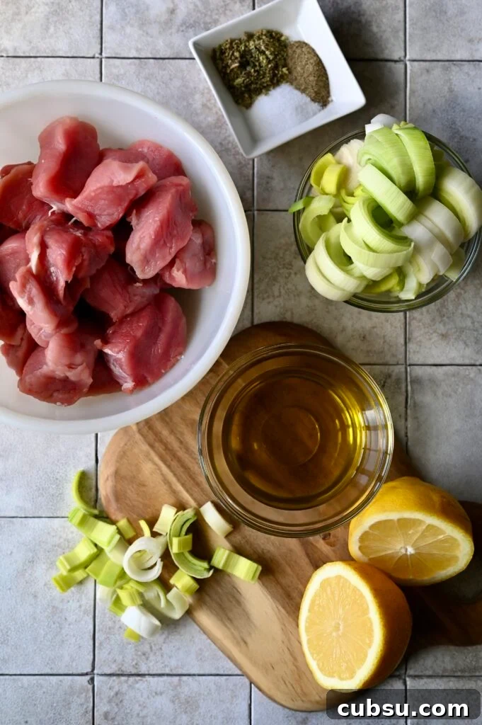Pork tenderloin with leeks is a rustic Greek recipe known as hirino me praso.