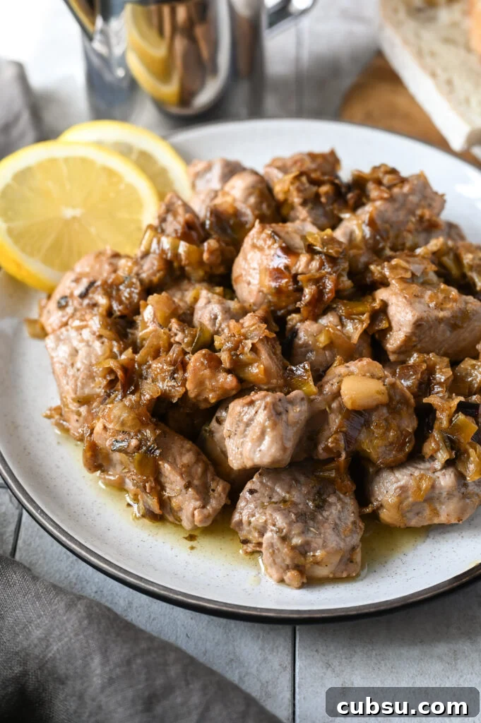 Pork tenderloin with leeks is a rustic Greek recipe known as hirino me praso.