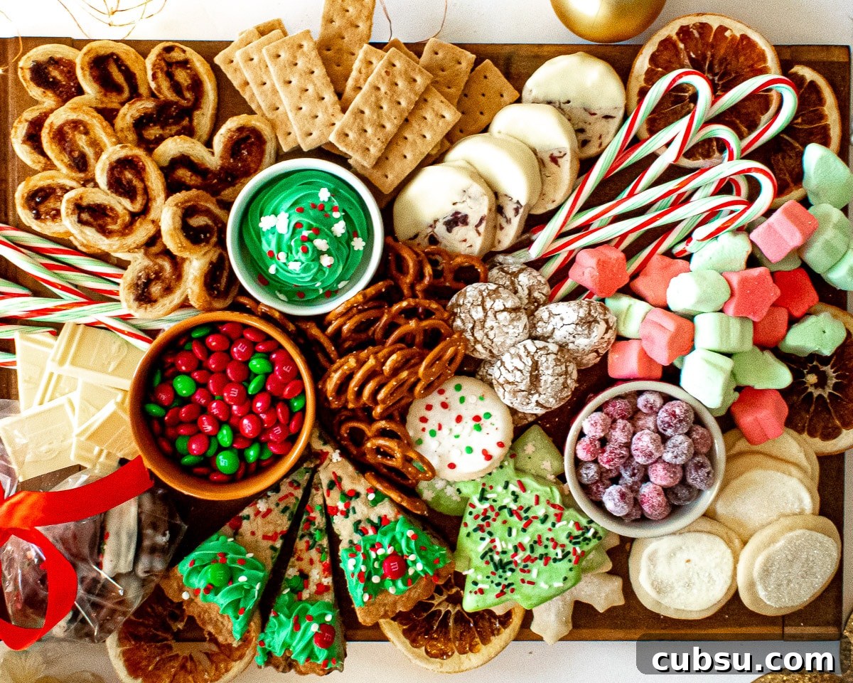 overhead view of CHristmas charcuterie board