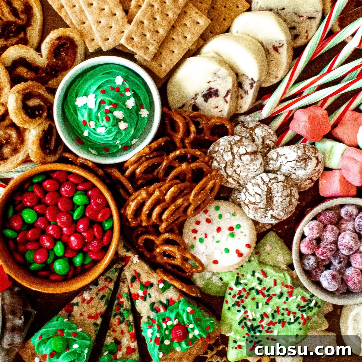 Closeup of Christmas cookie charcuterie board