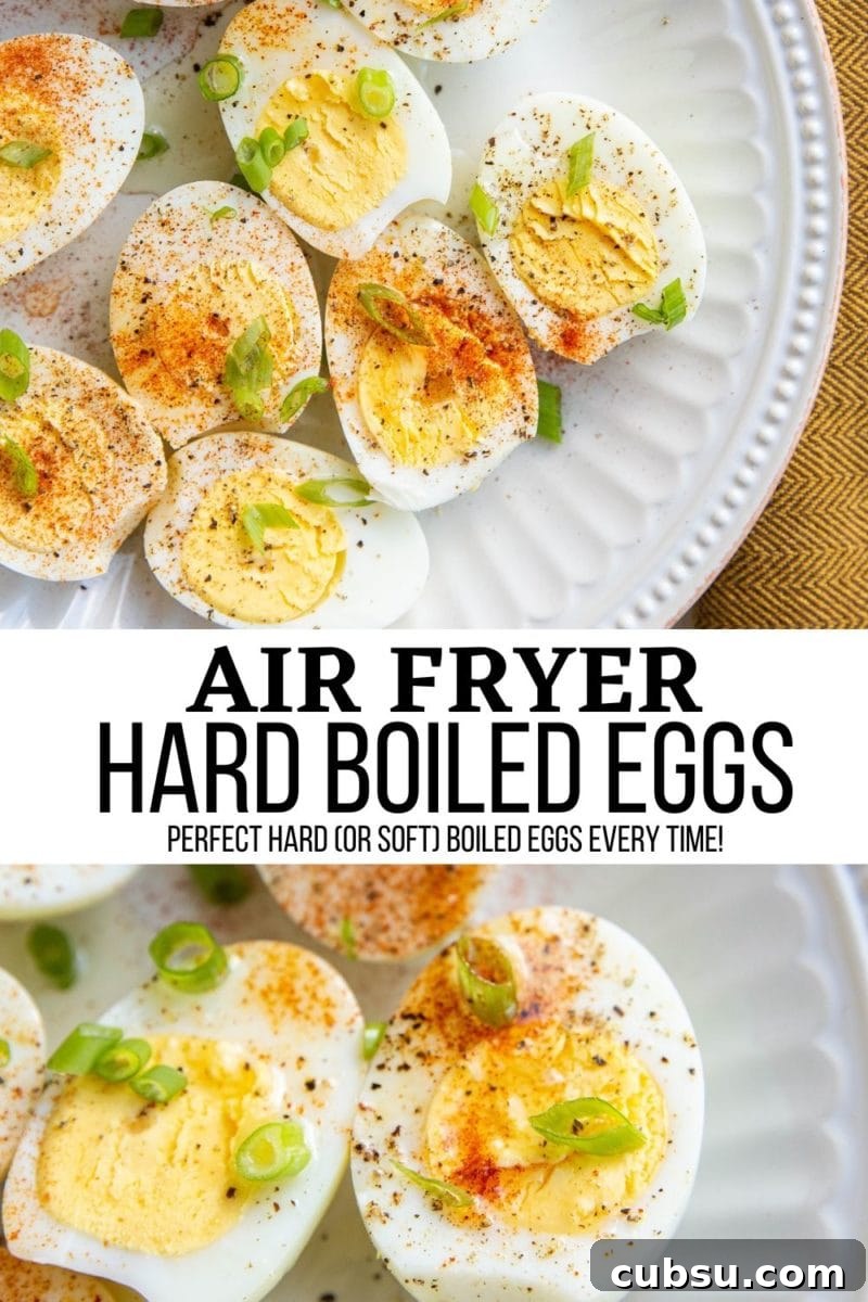 collage for air fryer hard boiled eggs