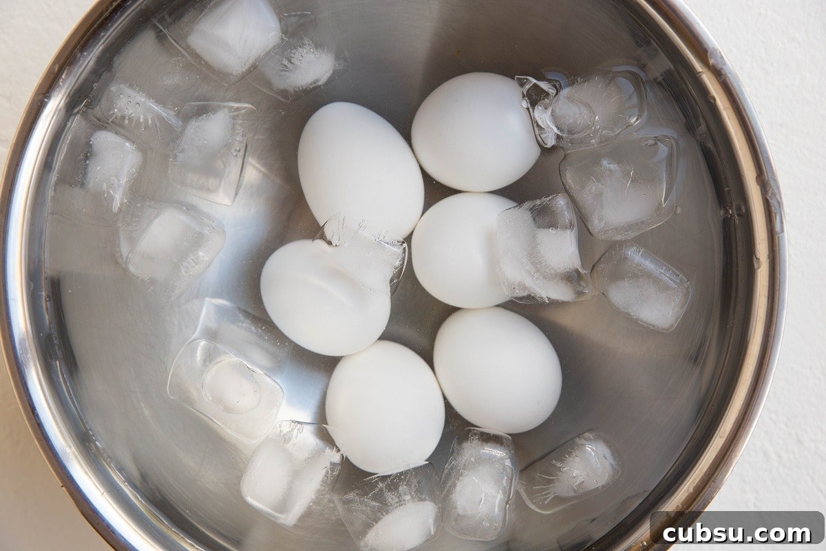 Eggs in an ice bath