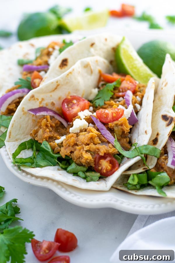 single vegetarian taco on a white plate
